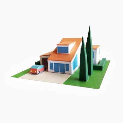 Maison Moderne et Voiture Rouge